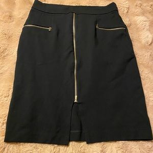 Jules and Leopold Black stretch Pencil Skirt with Gold Front Zipper